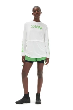 Best GANNI Active-Netz-Langarmshirt Mit Lagenlook Bright White