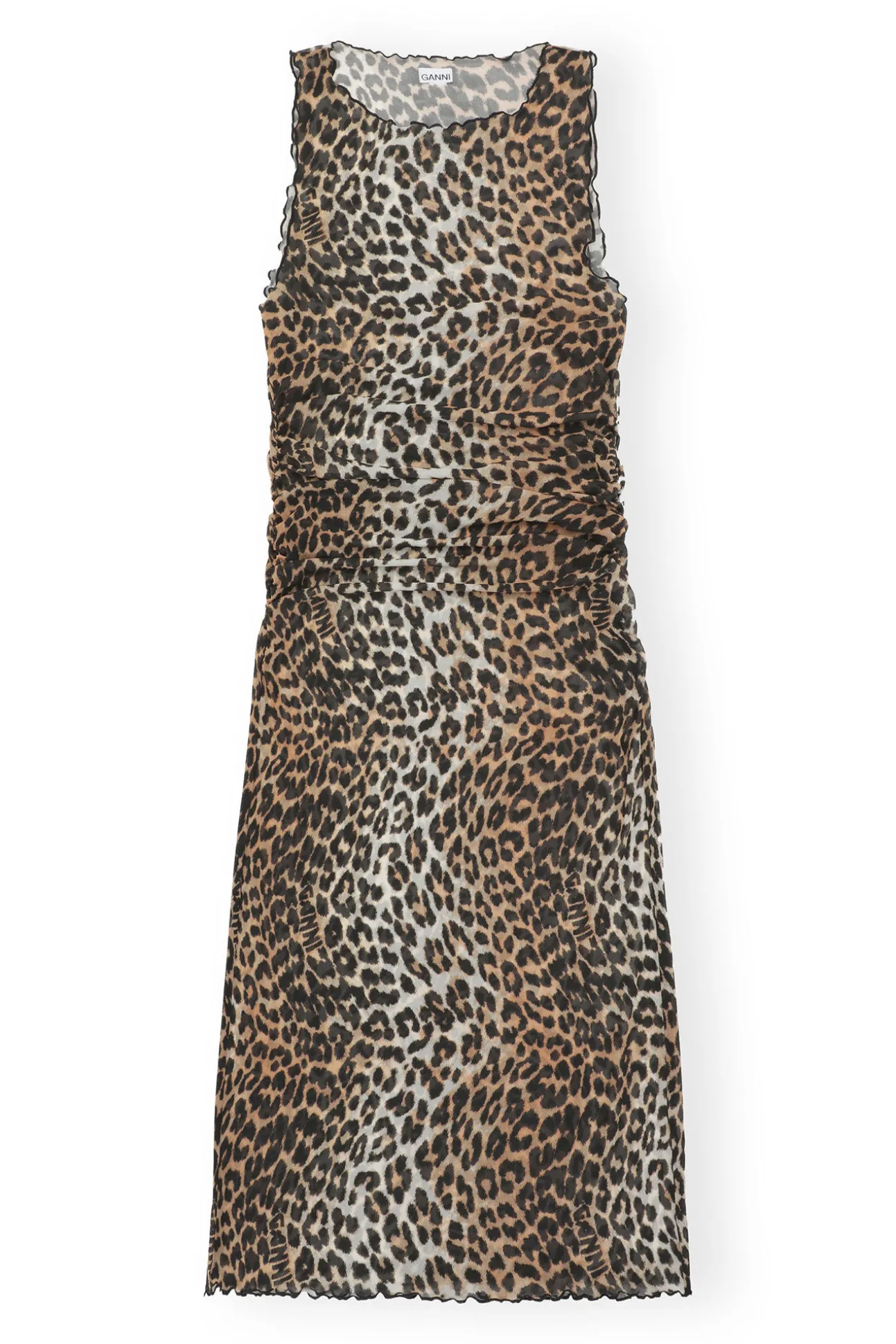Shop GANNI Armelloses Kleid Mit Mesh-Abdeckung Leopard