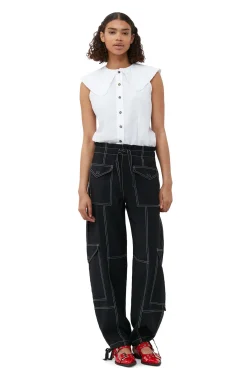 Discount GANNI Armelloses Ruschenkragenhemd Aus Cotton Poplin Bright White