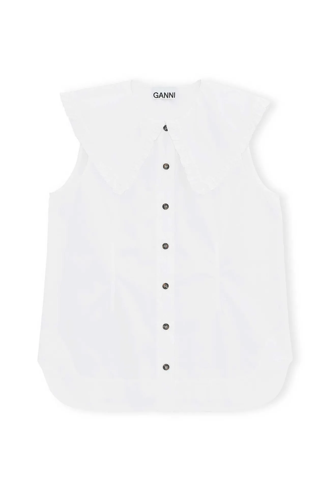Discount GANNI Armelloses Ruschenkragenhemd Aus Cotton Poplin Bright White