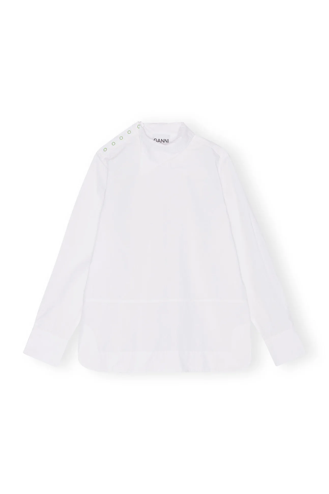 New GANNI Asymmetrisches Kragenhemd Aus Cotton Poplin Bright White