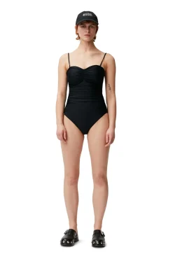 Clearance GANNI Badeanzug Mit Ruschen Black