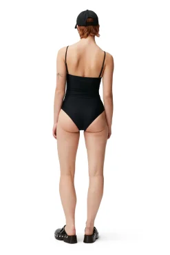 Clearance GANNI Badeanzug Mit Ruschen Black