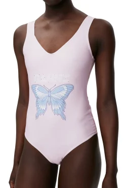 Flash Sale GANNI Badeanzug Mit Tiefem Ausschnitt Und Grafik Light Lilac
