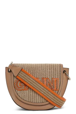 Online GANNI Banner-Satteltasche Mit Raffia Tan