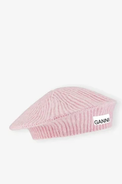 New GANNI Baskenmutze Aus Wool Lilac Sachet