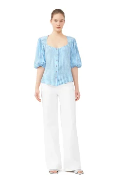 Fashion GANNI Bedruckte Button-Down-Bluse Aus Krepp Strong Blue