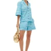 New GANNI Bedruckte Elastische Cotton-Shorts Ethereal Blue