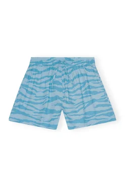 New GANNI Bedruckte Elastische Cotton-Shorts Ethereal Blue