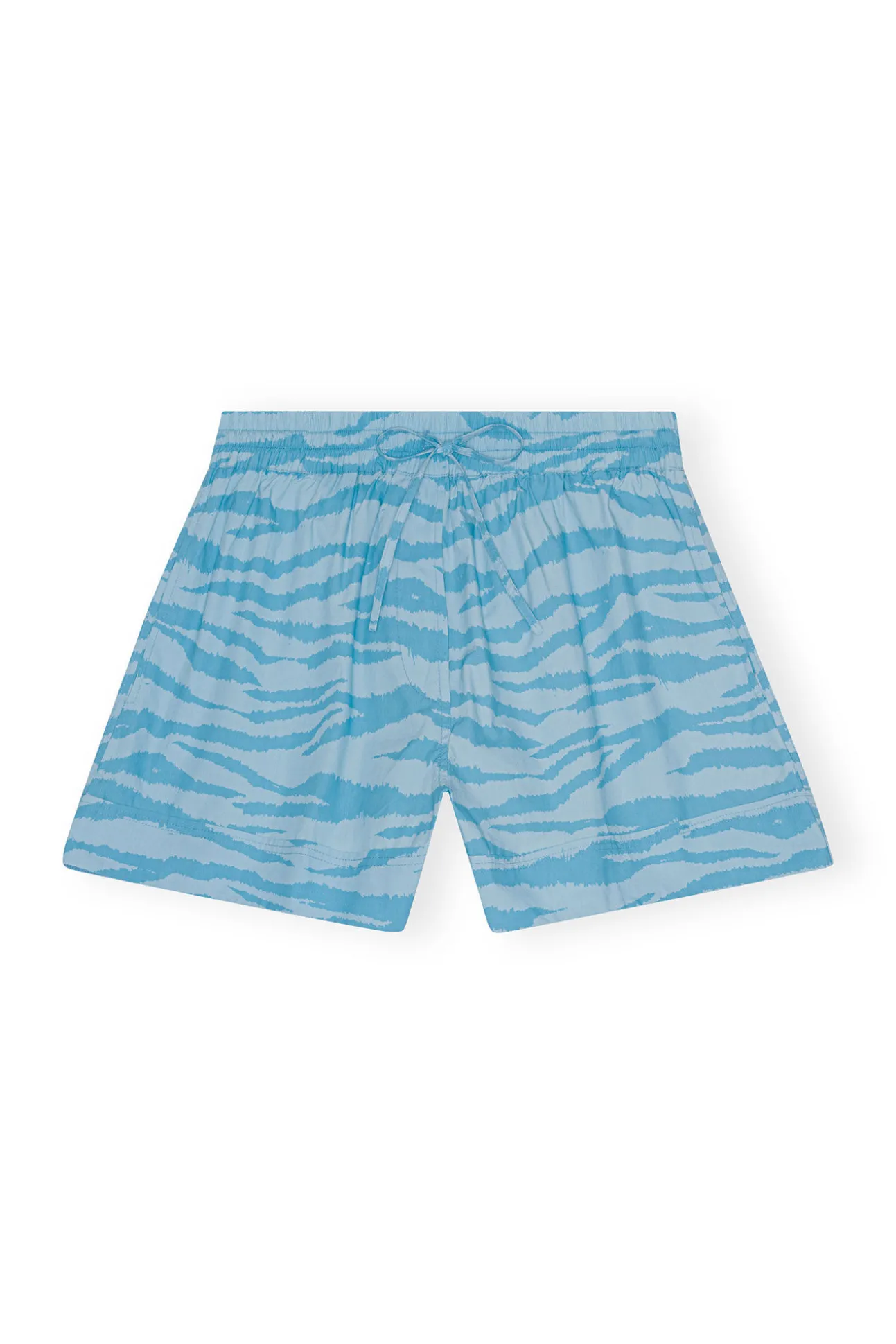 New GANNI Bedruckte Elastische Cotton-Shorts Ethereal Blue