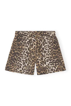 Clearance GANNI Bedruckte Elastische Shorts Aus Baumwolle Big Leopard Almond Milk