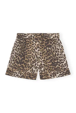 Clearance GANNI Bedruckte Elastische Shorts Aus Baumwolle Big Leopard Almond Milk