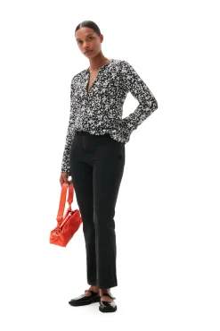 Best GANNI Bedruckte Krepp-Bluse Mit O-Ausschnitt Black