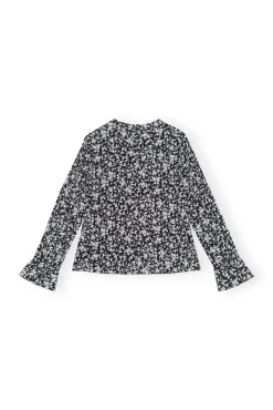 Best GANNI Bedruckte Krepp-Bluse Mit O-Ausschnitt Black