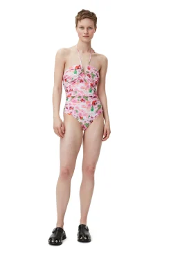 Discount GANNI Bedruckter Badeanzug Mit V-Ausschnitt Sugar Plum