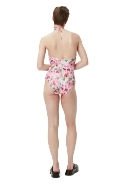Discount GANNI Bedruckter Badeanzug Mit V-Ausschnitt Sugar Plum