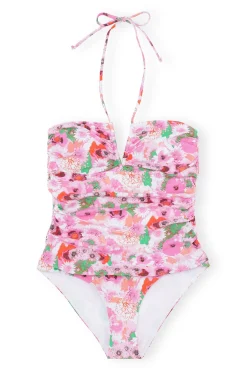 Discount GANNI Bedruckter Badeanzug Mit V-Ausschnitt Sugar Plum