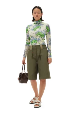 Sale GANNI Bedruckter Langarm-Rollkragenpullover Aus Mesh Egret