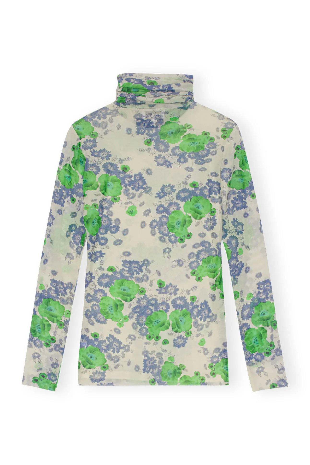 Sale GANNI Bedruckter Langarm-Rollkragenpullover Aus Mesh Egret