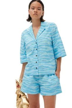 Cheap GANNI Bedrucktes Cotton-Hemd Ethereal Blue