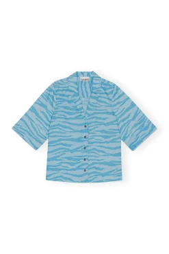 Cheap GANNI Bedrucktes Cotton-Hemd Ethereal Blue