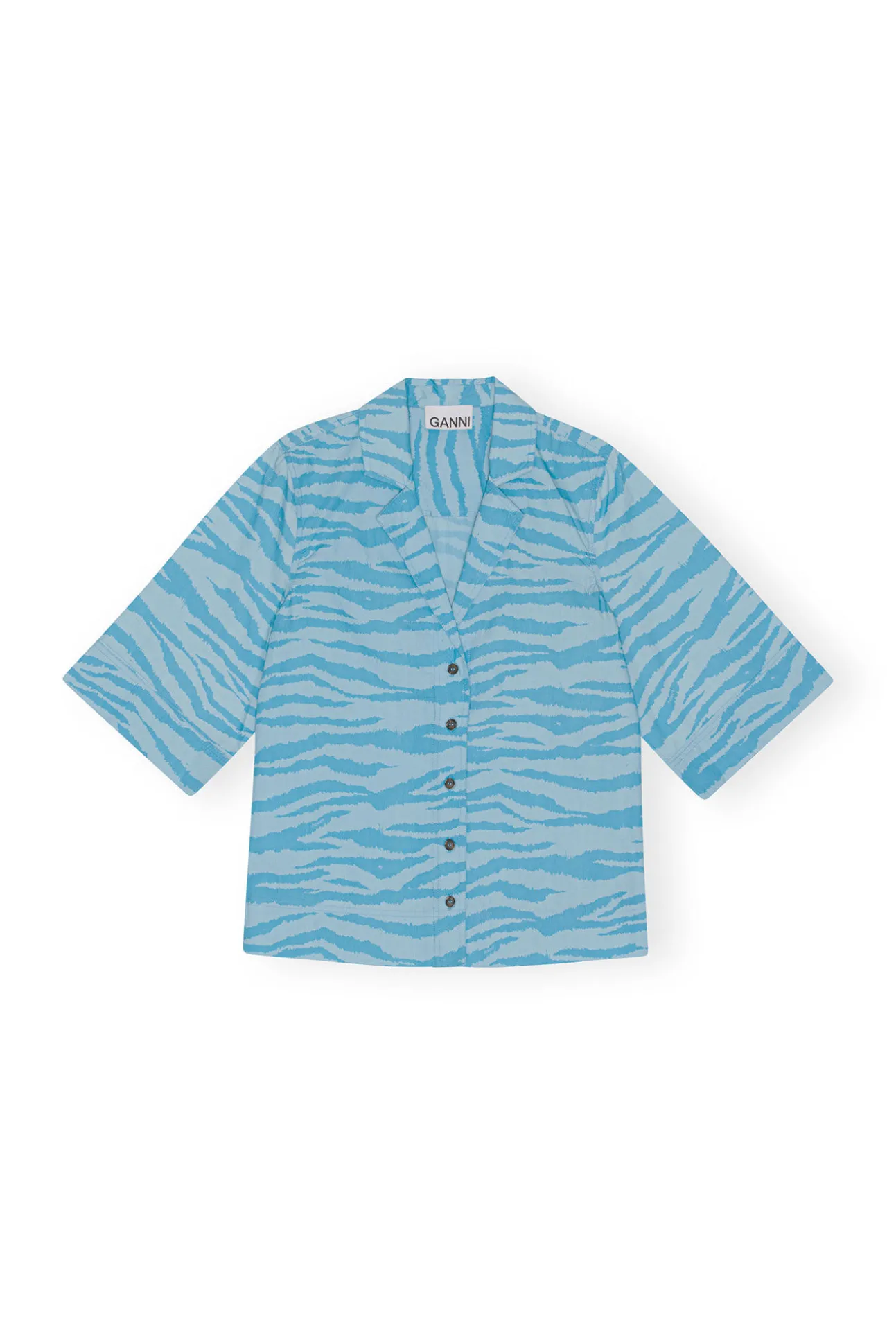 Cheap GANNI Bedrucktes Cotton-Hemd Ethereal Blue