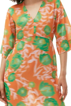 Sale GANNI Bedrucktes Crepe-Kleid Mit V-Ausschnitt Vibrant Orange