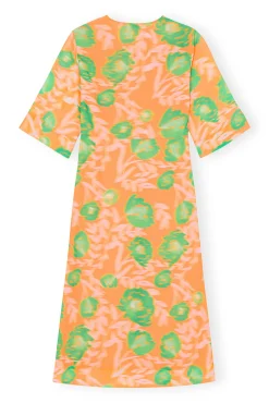 Sale GANNI Bedrucktes Crepe-Kleid Mit V-Ausschnitt Vibrant Orange