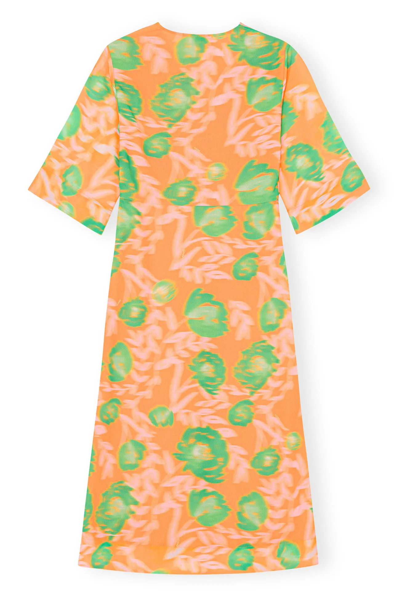 Sale GANNI Bedrucktes Crepe-Kleid Mit V-Ausschnitt Vibrant Orange