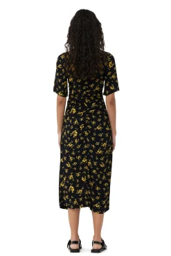Store GANNI Bedrucktes Crepe-Midikleid Mit U-Ausschnitt Black