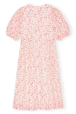 New GANNI Bedrucktes Georgette-Midikleid Mit Puffarmeln Egret