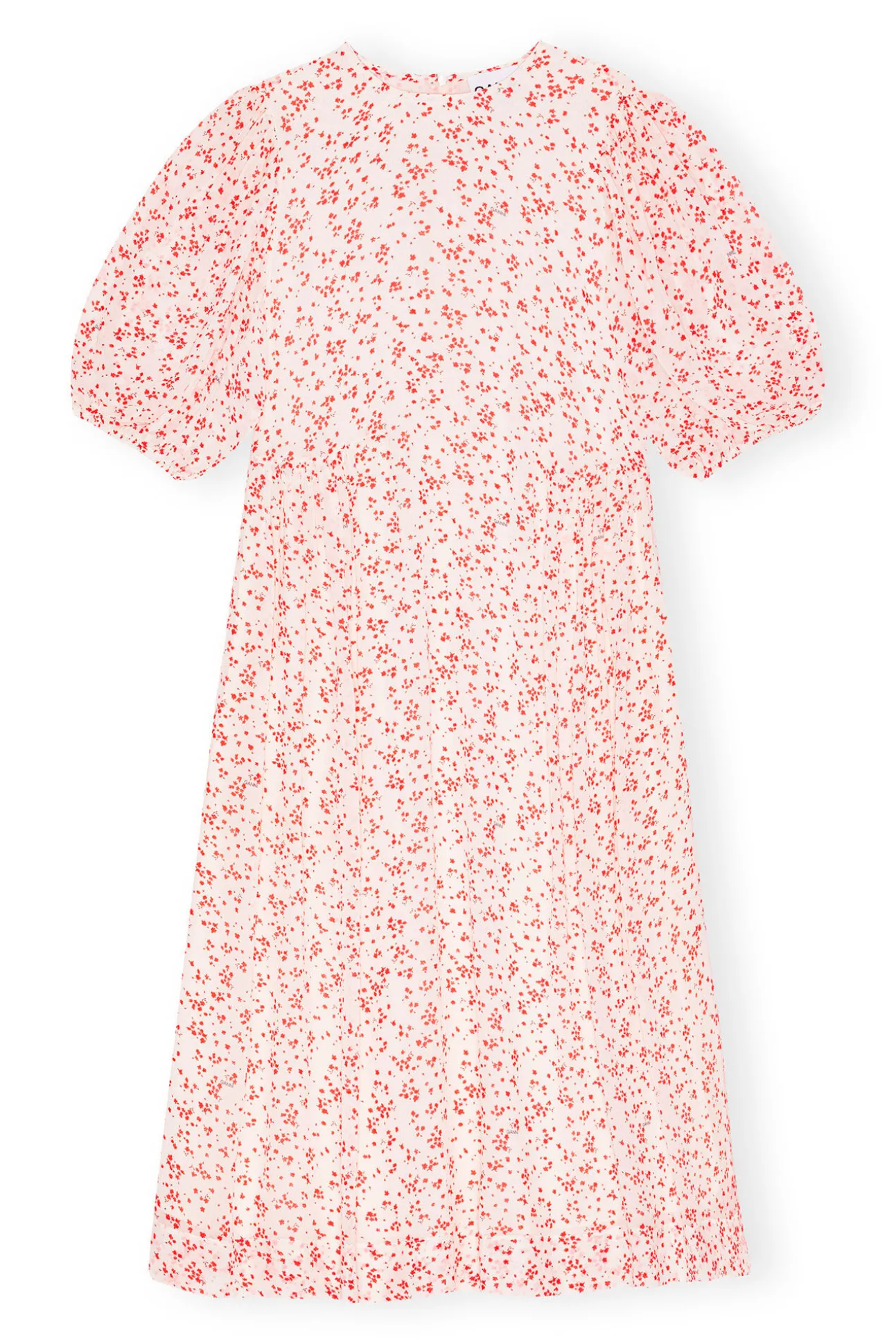 New GANNI Bedrucktes Georgette-Midikleid Mit Puffarmeln Egret