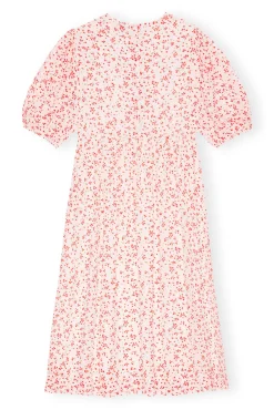 New GANNI Bedrucktes Georgette-Midikleid Mit Puffarmeln Egret