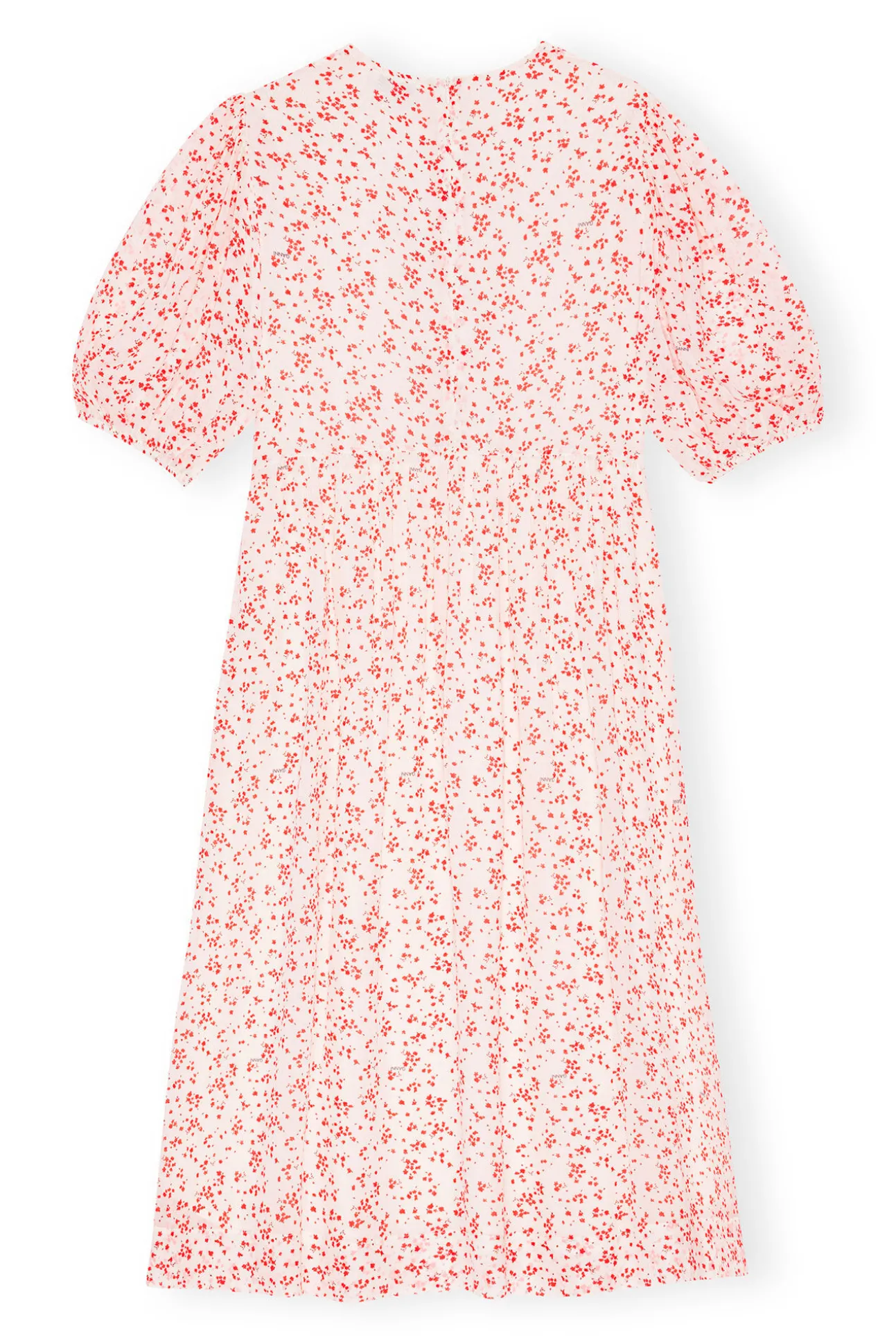New GANNI Bedrucktes Georgette-Midikleid Mit Puffarmeln Egret