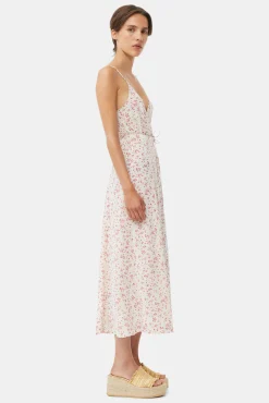 New GANNI Bedrucktes Georgette-Wickelkleid Mit Tragern Egret