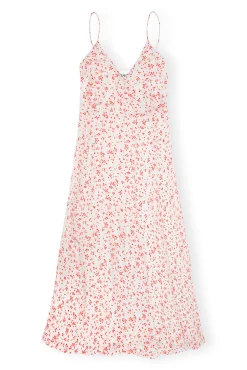 New GANNI Bedrucktes Georgette-Wickelkleid Mit Tragern Egret