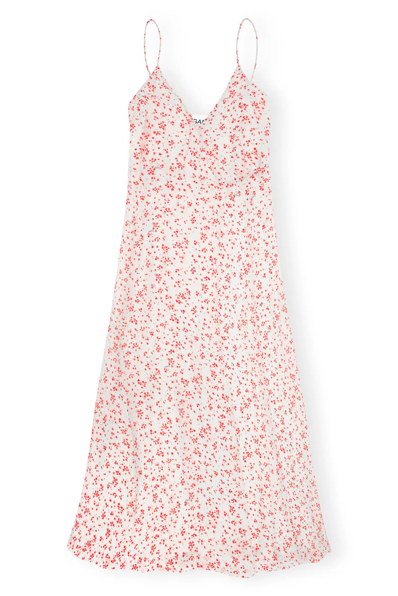 New GANNI Bedrucktes Georgette-Wickelkleid Mit Tragern Egret