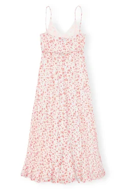 New GANNI Bedrucktes Georgette-Wickelkleid Mit Tragern Egret