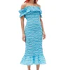 Cheap GANNI Bedrucktes, Gesmoktes Off-Shoulder-Midikleid Aus Cotton Ethereal Blue