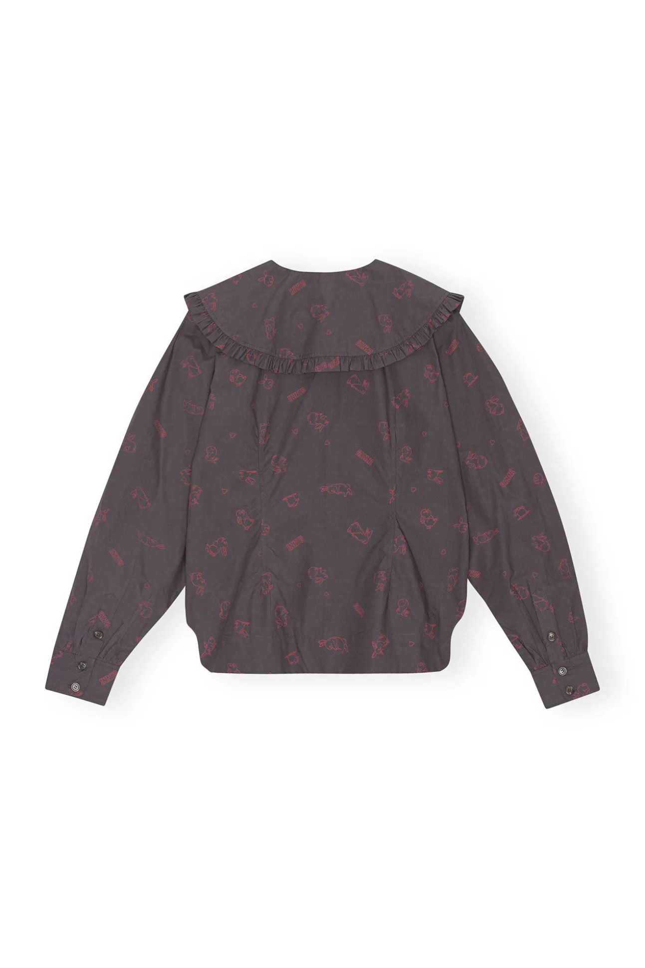 Best Sale GANNI Bedrucktes Hemd Mit Ruschenkragen Aus Cotton Volcanic Ash