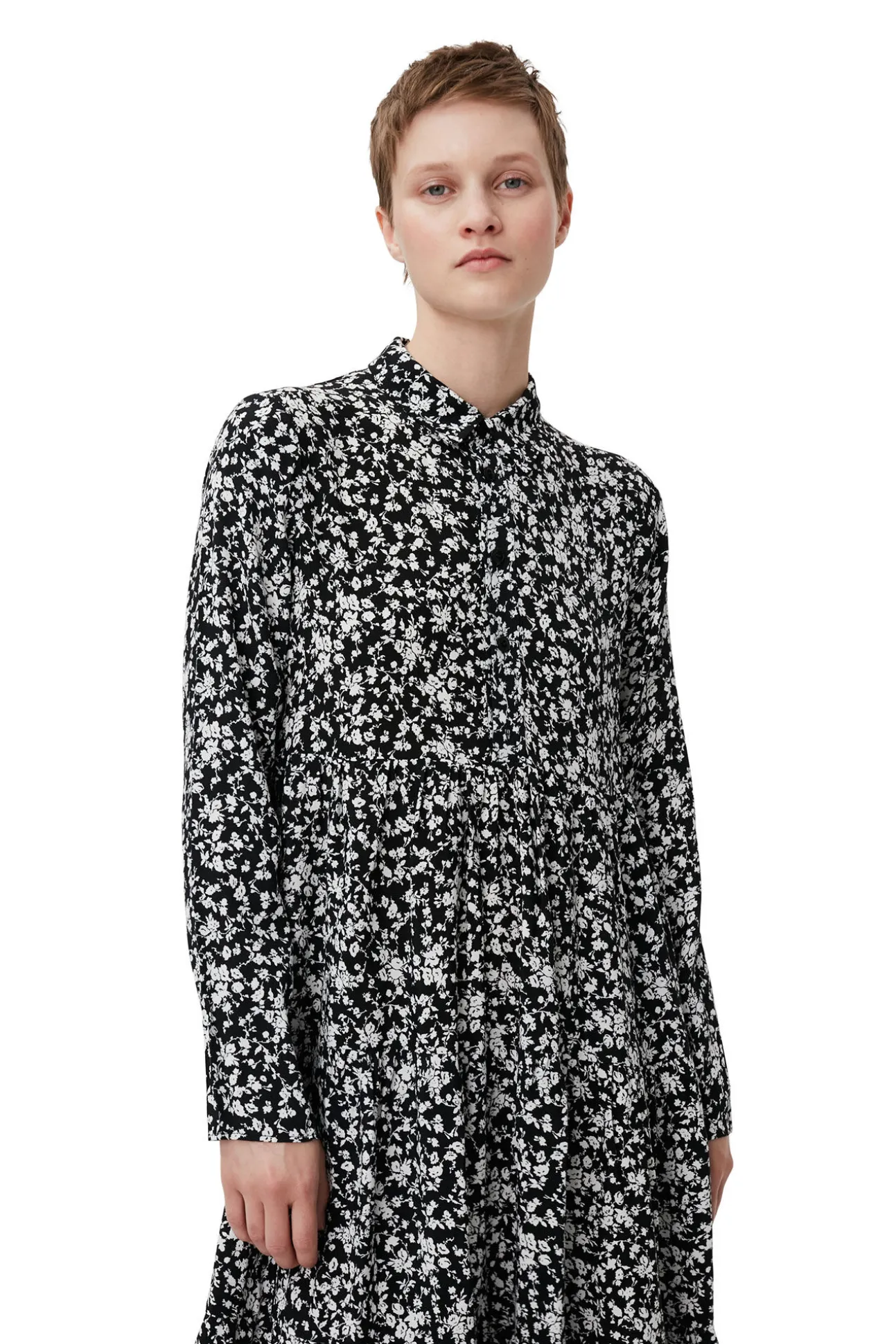 Fashion GANNI Bedrucktes Krepp-Lagenkleid Black