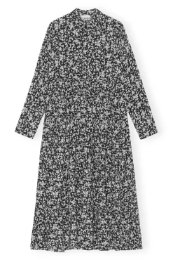 Fashion GANNI Bedrucktes Krepp-Lagenkleid Black