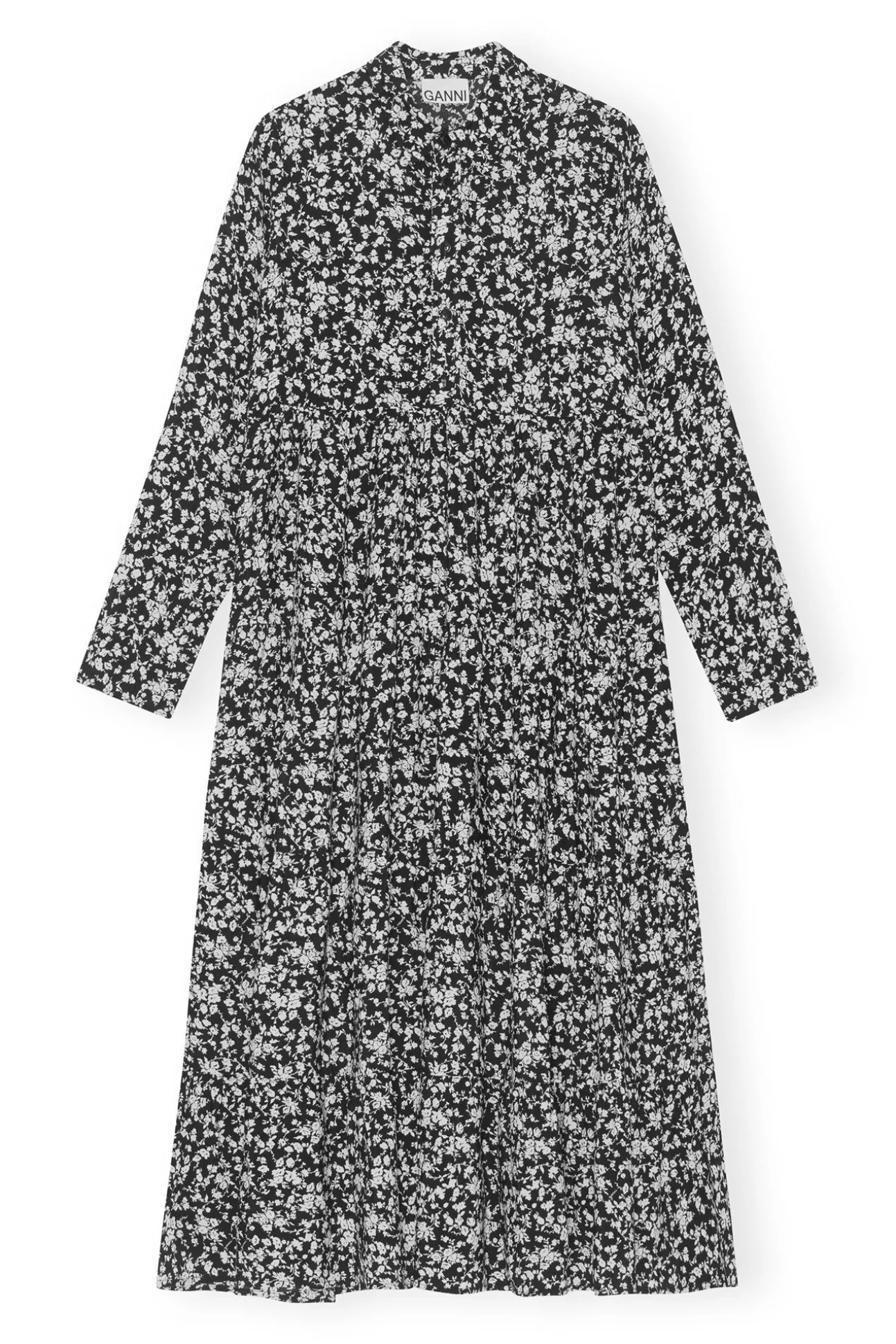 Fashion GANNI Bedrucktes Krepp-Lagenkleid Black