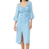 Best Sale GANNI Bedrucktes Krepp-Midikleid Mit U-Ausschnitt Strong Blue