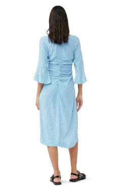 Best Sale GANNI Bedrucktes Krepp-Midikleid Mit U-Ausschnitt Strong Blue