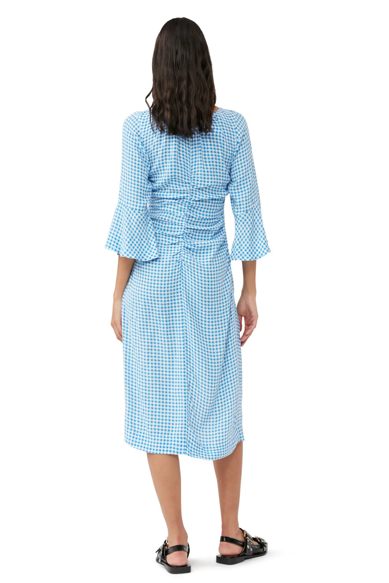 Best Sale GANNI Bedrucktes Krepp-Midikleid Mit U-Ausschnitt Strong Blue
