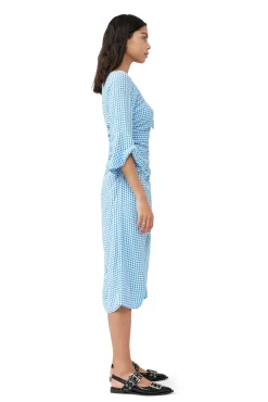Best Sale GANNI Bedrucktes Krepp-Midikleid Mit U-Ausschnitt Strong Blue