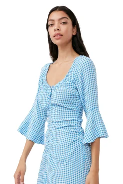 Best Sale GANNI Bedrucktes Krepp-Midikleid Mit U-Ausschnitt Strong Blue