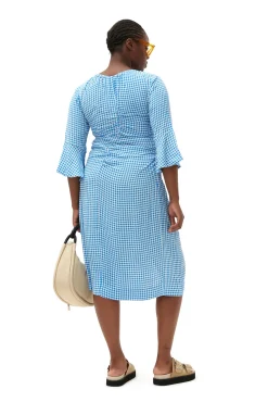 Best Sale GANNI Bedrucktes Krepp-Midikleid Mit U-Ausschnitt Strong Blue