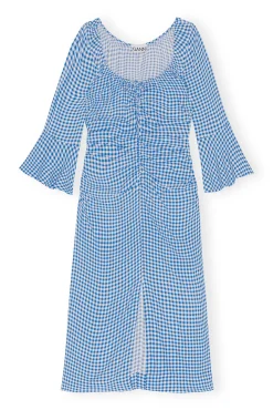 Best Sale GANNI Bedrucktes Krepp-Midikleid Mit U-Ausschnitt Strong Blue